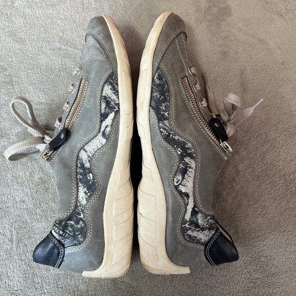 Remonte Jean Print Blue Lace Up Leather Sneakers - Picture 8 of 16